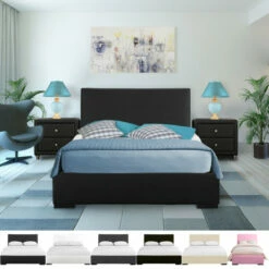 New 🔔 Copper Grove Oley Upholstered Platform Bed Black 🌟