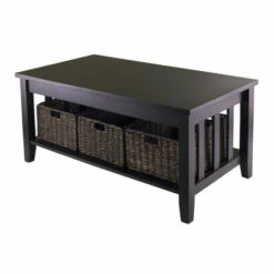 Brand new 🎉 Copper Grove Shasta-Trinity Espresso Wood Storage Coffee Table With 3 Foldable Baskets 🥰