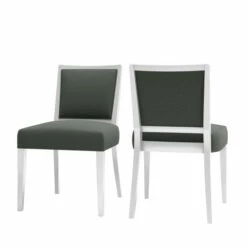 Hot Sale 👏 Copper Grove Olin Upholstered White Finish Armless Dining Chairs (Set Of 2) Charcoal Grey ✔️