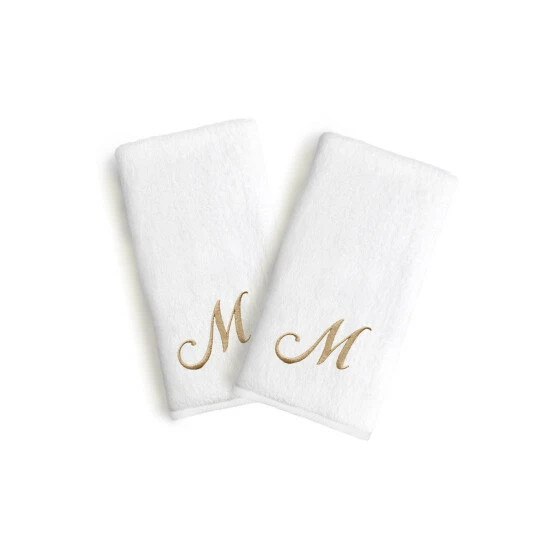 Coupon β¨ Copper Grove Belgrad 2-piece White Turkish Cotton Hand Towels With Gold Script Monogrammed Initial π₯° - Image 2