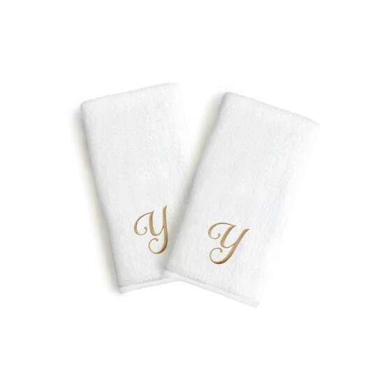 Coupon β¨ Copper Grove Belgrad 2-piece White Turkish Cotton Hand Towels With Gold Script Monogrammed Initial π₯° - Image 3