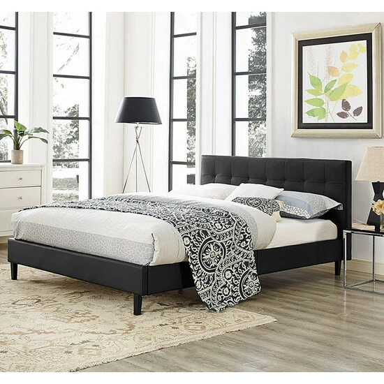 Best deal β Copper Grove Silistra Queen-size Black Vinyl Platform Bed With Tufted Headboard π