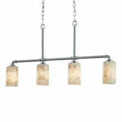 Brand new π Copper Grove Vaals 4-light Brushed Nickel Linear Chandelier With Shaved Alabaster Shades π§¨