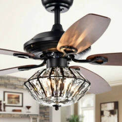 Best Sale 🔥 Copper Grove Toshevo Remote Control 52-inch Lighted Ceiling Fan With Crystal Shade And Reversible Blades 🎉