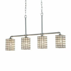 Cheapest 👍 Copper Grove Vaals 4-light Brushed Nickel Linear Chandelier With Clear Bubble Grid Shades 🎁