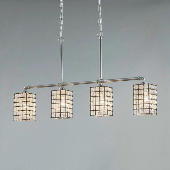 Cheapest π Copper Grove Vaals 4-light Brushed Nickel Linear Chandelier With Clear Bubble Grid Shades π - Image 2