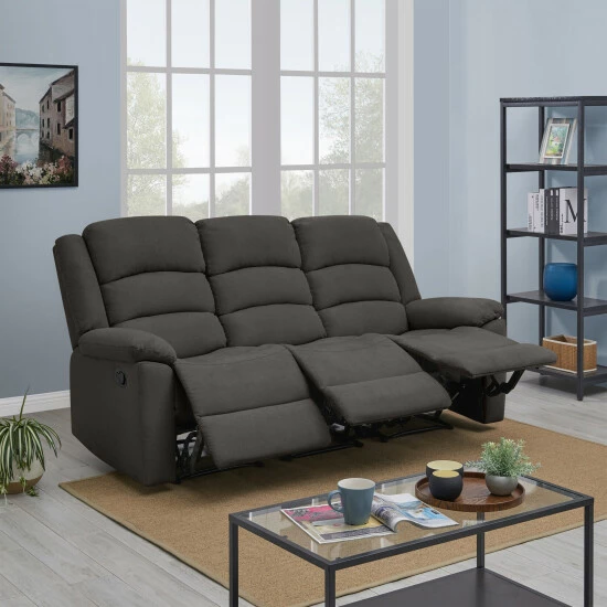 Brand new π Copper Grove Geel 3-seat Low-pile Velvet Recliner Sofa Charcoal Grey π§¨