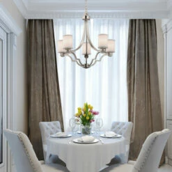 Flash Sale ❤️ Copper Grove Alkmaar 5-light Brushed Nickel Chandelier With White Shades 😉