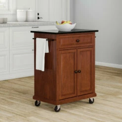 Buy ✔️ Copper Grove Kawartha Solid Black Granite Top Portable Kitchen Cart/ Island In Classic Cherry Finish - N/A ❤️