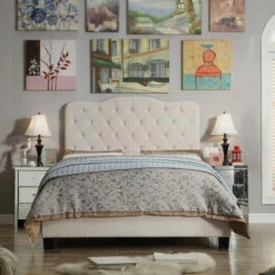Best Pirce π₯ Copper Grove Palmira Upholstered Platform Bed Beige π₯