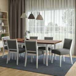 Cheap 🔔 Copper Grove Olin 7-piece Butterfly Leaf White Finish Dining Table And Upholstered Armless Chairs Denim Blue 🤩