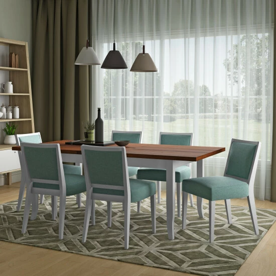 Cheap π Copper Grove Olin 7-piece Butterfly Leaf White Finish Dining Table And Upholstered Armless Chairs Denim Blue π€© - Image 3