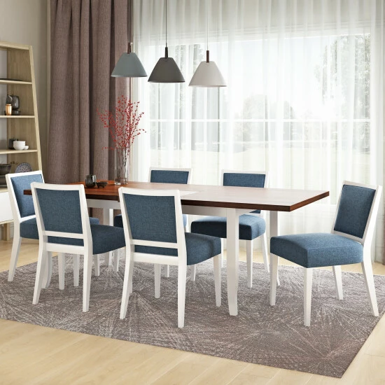 Cheap π Copper Grove Olin 7-piece Butterfly Leaf White Finish Dining Table And Upholstered Armless Chairs Denim Blue π€© - Image 4