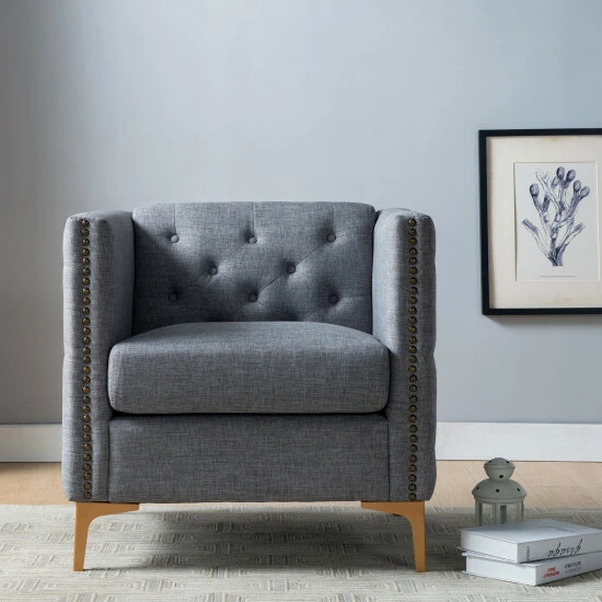 Hot Sale βοΈ Copper Grove Batanovtsi Tufted Nailhead Trim Accent Chair Light Grey π - Image 5