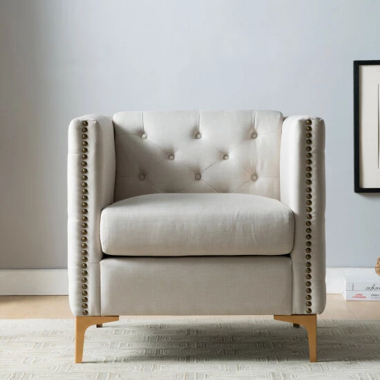 Hot Sale βοΈ Copper Grove Batanovtsi Tufted Nailhead Trim Accent Chair Light Grey π - Image 6