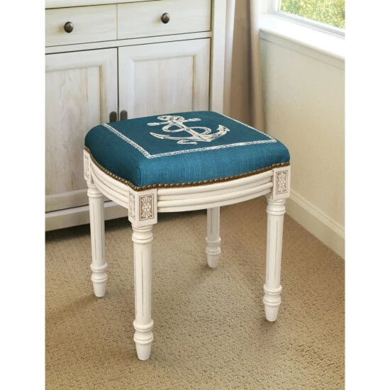 Hot Sale π₯° Copper Grove Torenia Anchor White Vanity Stool With Nail Heads π