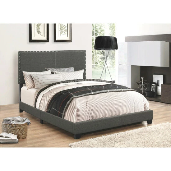 Outlet π Copper Grove Maracay Charcoal Upholstered Bed With Nailhead Trim 𧨠- Image 2