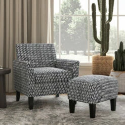 Best Pirce β€οΈ Copper Grove Maritza Half Round Arm Chair And Ottoman Deep Blue Modern Kite π