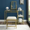 Outlet 😍 Copper Grove Vertou Vanity, Mirror, And Stool Set With Goldtone Finish - Crème/Soft Gold - 42 "W X 20 "D X 52.25 "H 😀