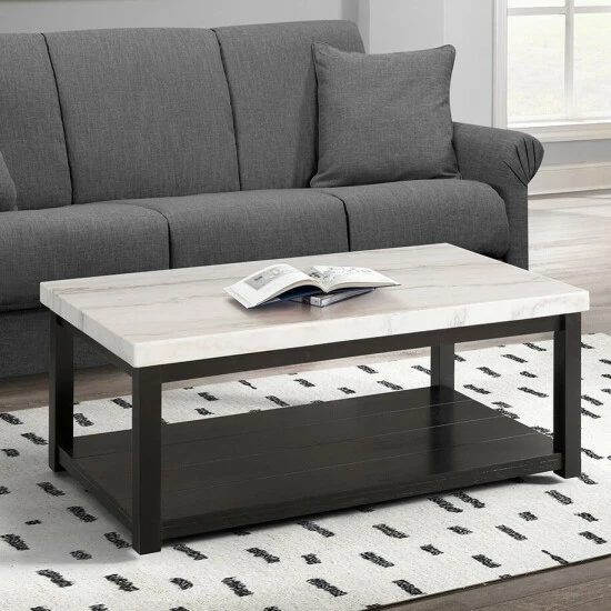 Best Sale π₯° Copper Grove Arinsal Rectangular Black Wood Coffee Table With White Marble Top βοΈ