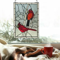New π Copper Grove Zoetermeer 18.5-inch Northern Cardinal Songbird Stained Glass Window Panel π