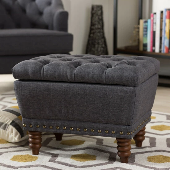 Promo β Copper Grove Crowe Modern Grey Upholstered Tufted Storage Ottoman Dark Grey π
