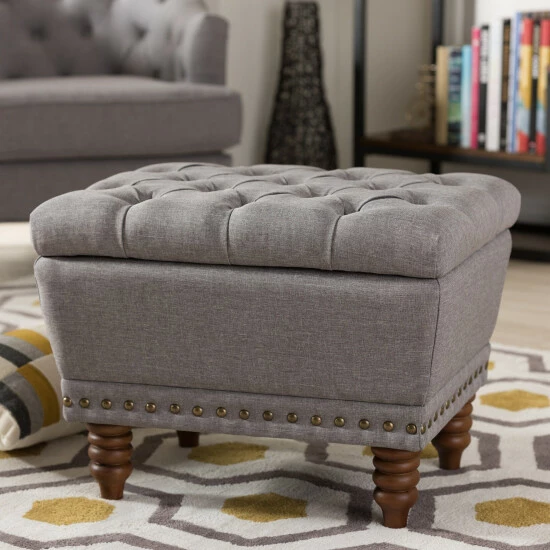 Promo β Copper Grove Crowe Modern Grey Upholstered Tufted Storage Ottoman Dark Grey π - Image 2