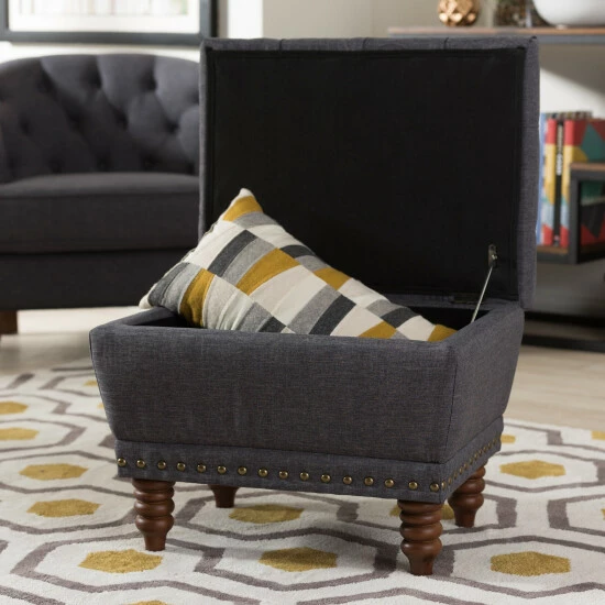 Promo β Copper Grove Crowe Modern Grey Upholstered Tufted Storage Ottoman Dark Grey π - Image 3