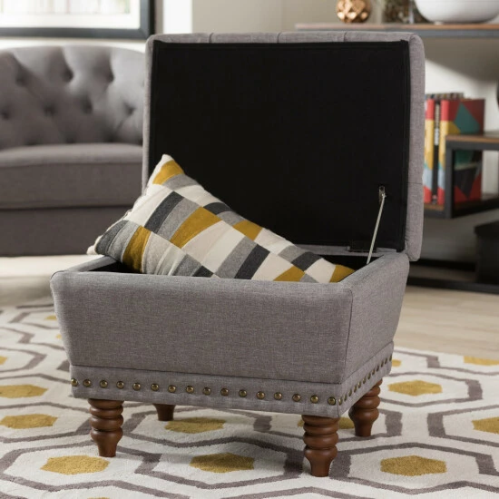 Promo β Copper Grove Crowe Modern Grey Upholstered Tufted Storage Ottoman Dark Grey π - Image 4