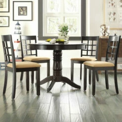 Wholesale 👍 Copper Grove Lauterberg Black Round Pedestal 5-piece Dining Set Window Back Chairs 💯