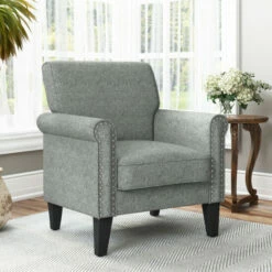 Cheapest ✔️ Copper Grove Herve Rolled Arm Chair Grey Chenille 😍