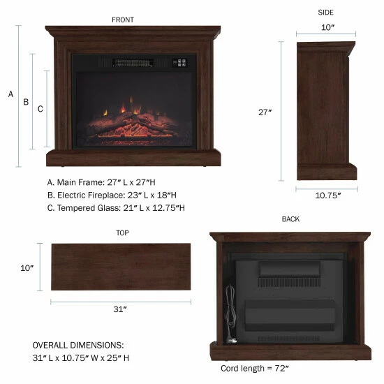 Best deal π Copper Grove Codru Brown Portable Electric Fireplace With Mantel - 31 X 10.75 X 25 β¨ - Image 3