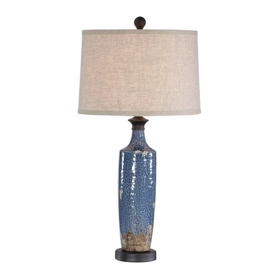 Budget π₯° Copper Grove Bajze Blue Textured Ceramic Table Lamp With Distressing π₯°