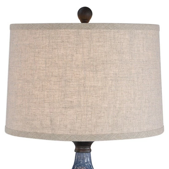 Budget π₯° Copper Grove Bajze Blue Textured Ceramic Table Lamp With Distressing π₯° - Image 3