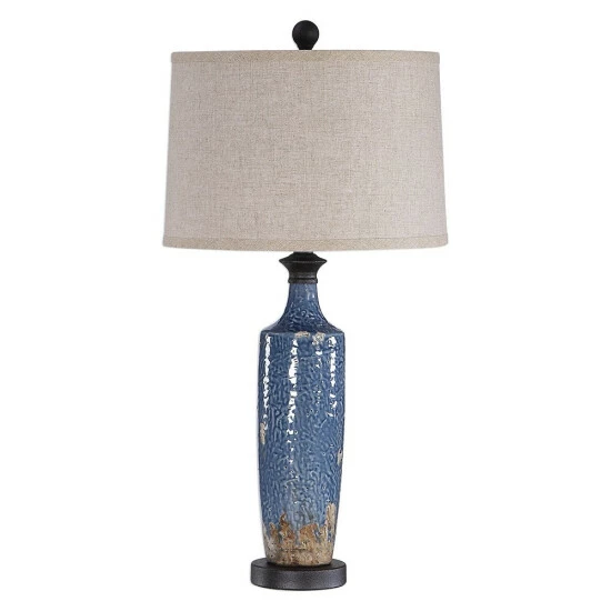 Budget π₯° Copper Grove Bajze Blue Textured Ceramic Table Lamp With Distressing π₯° - Image 7
