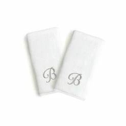 Hot Sale 😀 Copper Grove Belgrad 2-piece White Turkish Cotton Hand Towels With Grey Script Monogrammed Initial White/i 🔔
