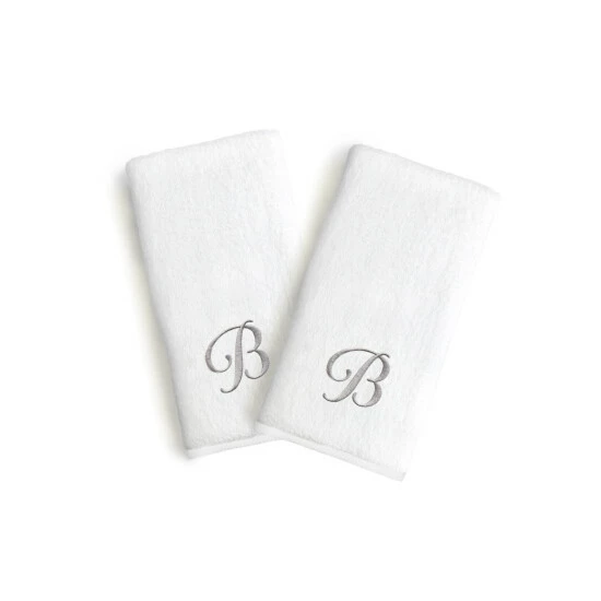 Hot Sale π Copper Grove Belgrad 2-piece White Turkish Cotton Hand Towels With Grey Script Monogrammed Initial White/i π