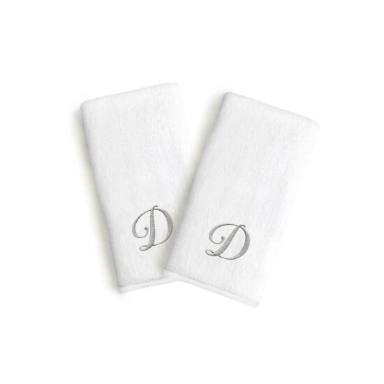 Hot Sale π Copper Grove Belgrad 2-piece White Turkish Cotton Hand Towels With Grey Script Monogrammed Initial White/i π - Image 2