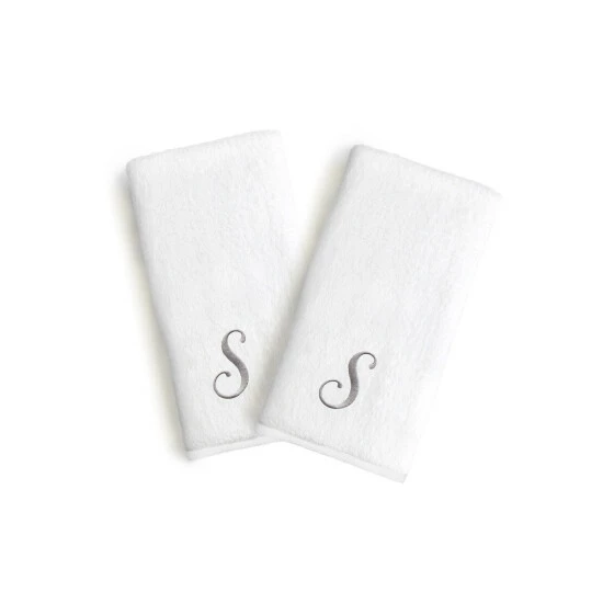 Hot Sale π Copper Grove Belgrad 2-piece White Turkish Cotton Hand Towels With Grey Script Monogrammed Initial White/i π - Image 3