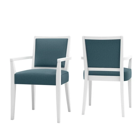 Flash Sale π― Copper Grove Olin Upholstered White Finish Arm Dining Chairs (Set Of 2) Denim Blue π - Image 4