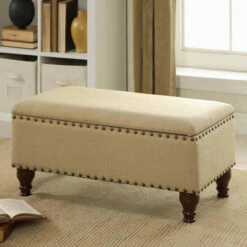Wholesale 𧨠Copper Grove Muscari Vanilla Linen Nailhead Storage Bench π§¨