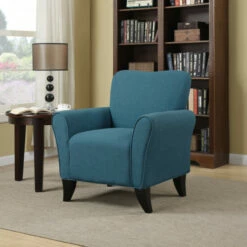 Promo 😀 Copper Grove Cornflower Caribbean Blue Linen Curved Back Arm Chair 😍