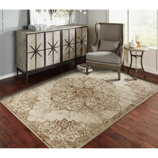 Best Sale π Copper Grove Pori Distressed Medallion Area Rug Brown π - Image 3