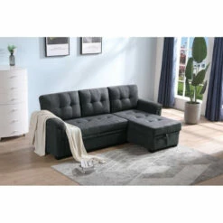 Outlet π Copper Grove Arogundade Woven Fabric Reversible Sectional Sleeper Sofa Dark Gray π₯°