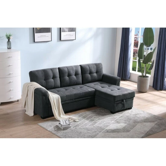 Outlet π Copper Grove Arogundade Woven Fabric Reversible Sectional Sleeper Sofa Dark Gray π₯°