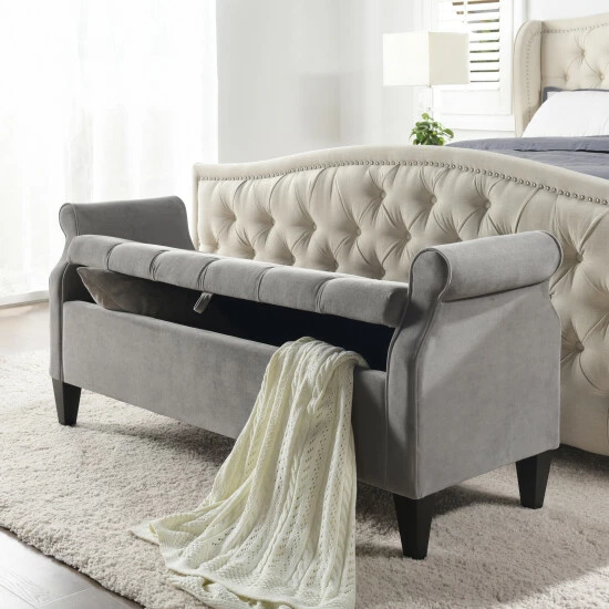 Best Pirce π₯° Copper Grove Performance Fabric Amalfi Tufted Storage Bench With Rolled Arms Natural White - Linen π - Image 2