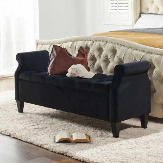 Best Pirce π₯° Copper Grove Performance Fabric Amalfi Tufted Storage Bench With Rolled Arms Natural White - Linen π - Image 3