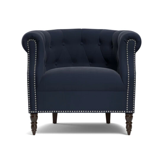 Best Sale π Copper Grove Muir Chesterfield Navy Blue Velvet Arm Chair π - Image 2
