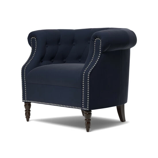 Best Sale π Copper Grove Muir Chesterfield Navy Blue Velvet Arm Chair π - Image 6
