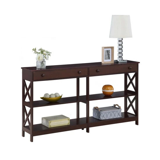 New π Copper Grove Cranesbill 2 Drawer 60 Inch Console Table With Shelves Black π€© - Image 6